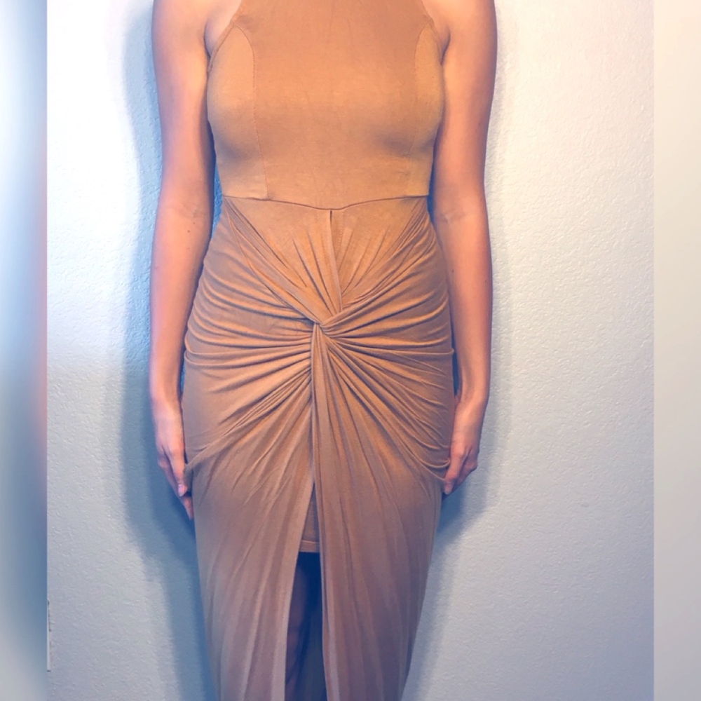 Mind code tan knotted maxi dress small